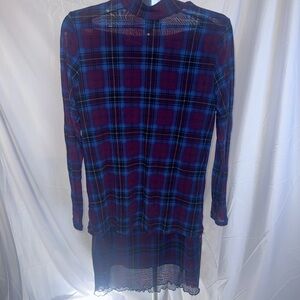 Plaid Sheer Long Sleeve Top & Midi Skirt